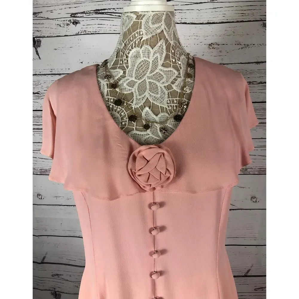 Vintage 80's Jessica McClintock Pink Dress ruffled collar button front size 12